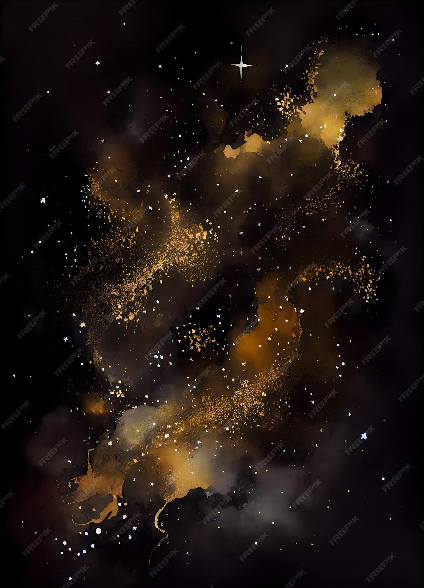 Premium Photo | Abstract galaxy black background with golden stars